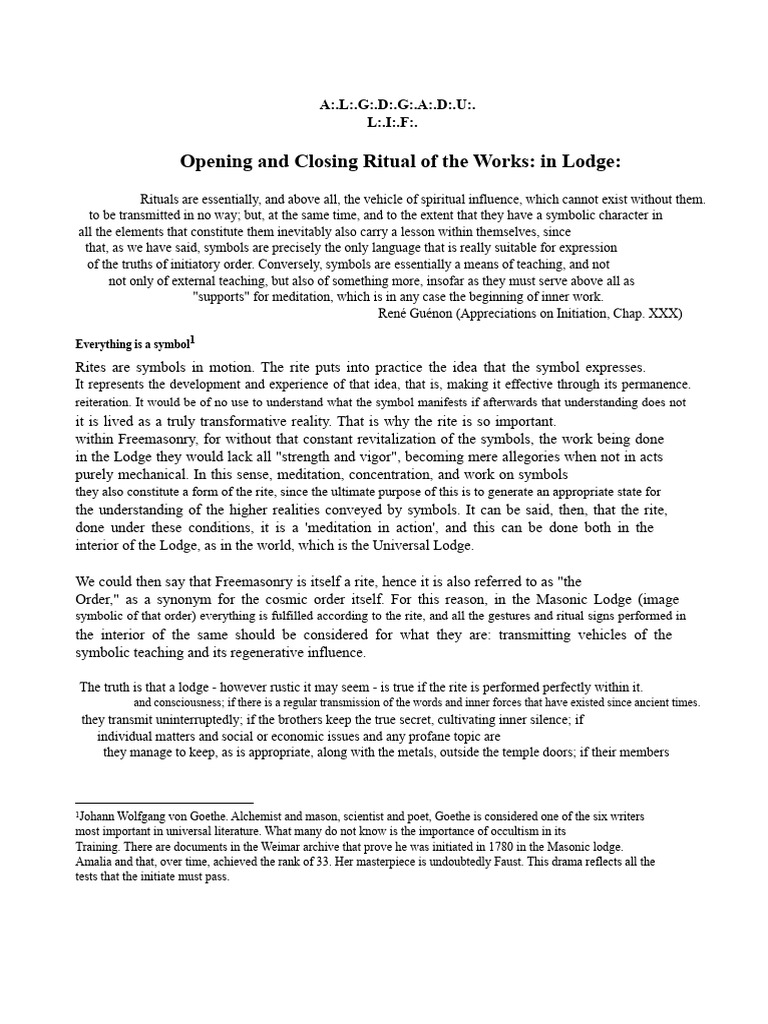 Masonic Opening and Closing Rituals Explained | PDF | Rituals | Freemasonry