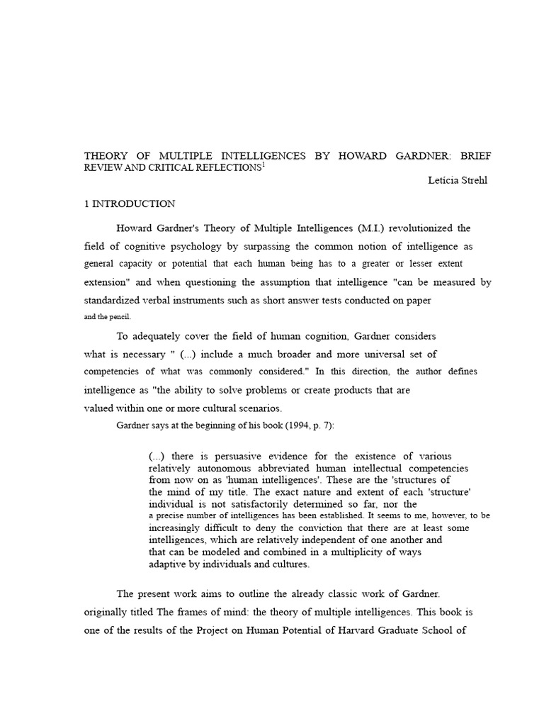 Gardner's Multiple Intelligences Overview | PDF | Intelligence ...