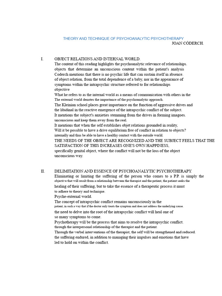 Psychoanalytic Psychotherapy Techniques | PDF | Psychotherapy ...
