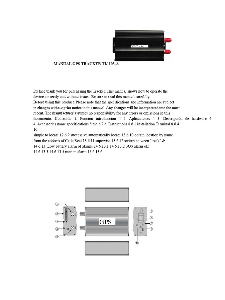 TK 103-A GPS Tracker User Manual | PDF | Global Positioning System ...
