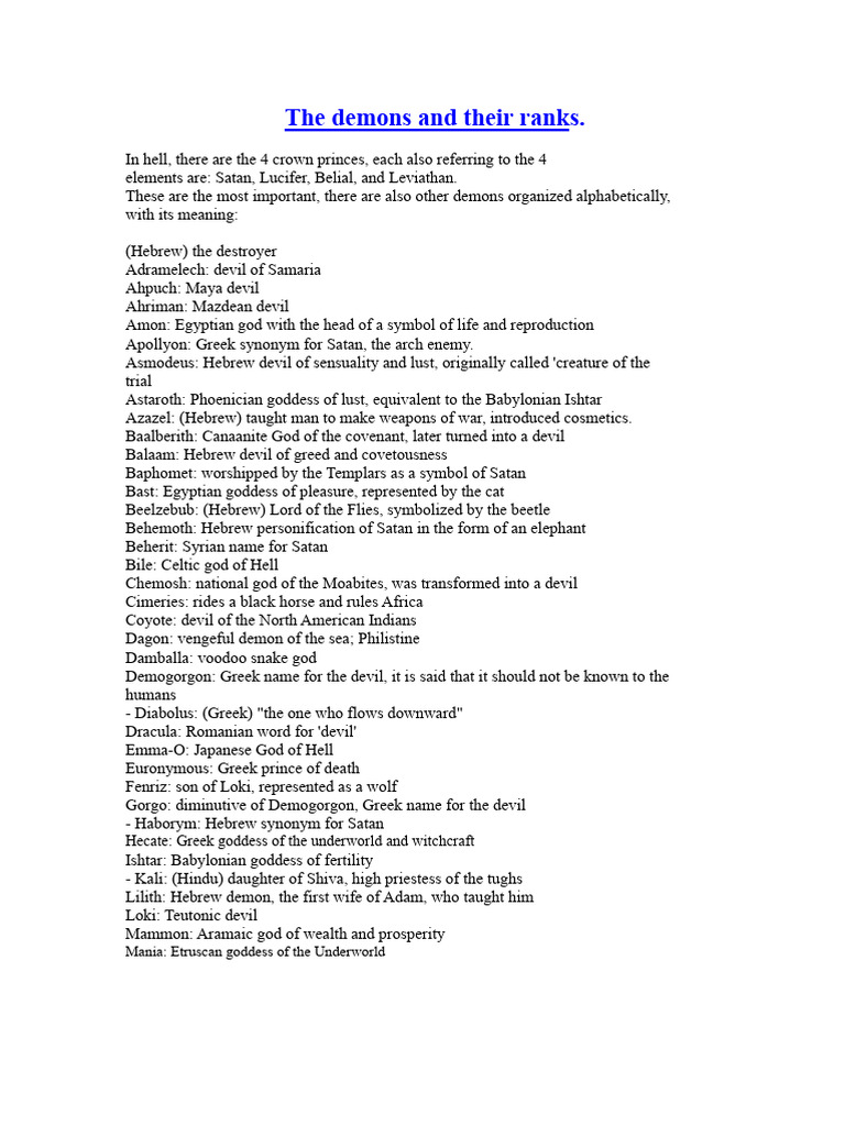 The Demons and Their Ranks | PDF | Devil | Satan