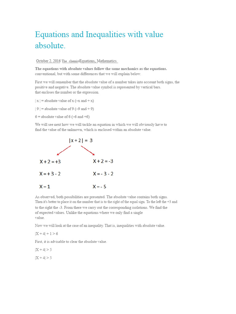 Equations and Inequalities With Absolute Value | PDF