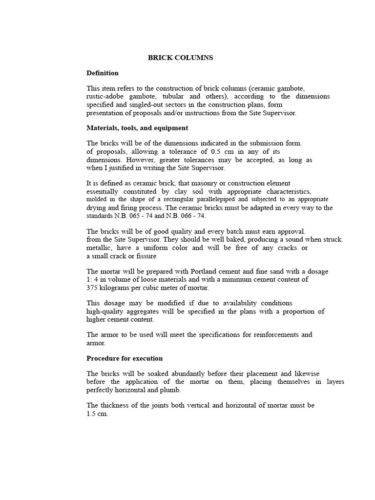 Brick Column Construction Guidelines | PDF | Brick | Mortar (Masonry)