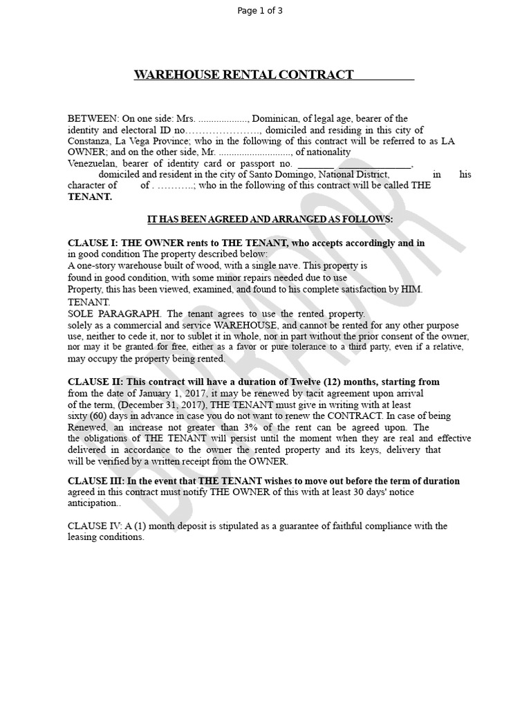 Model Lease Contract For Warehouse | PDF | Lease | Leasehold Estate