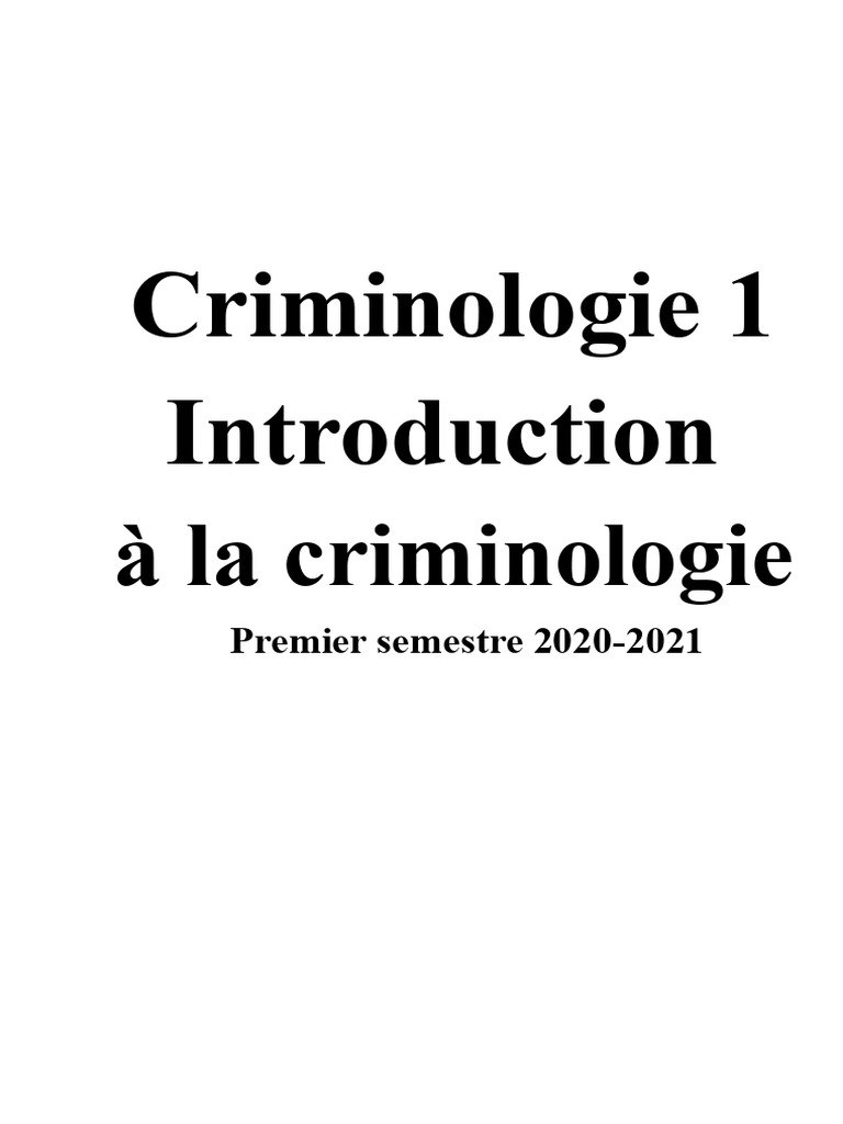 Introduction à la criminologie 2021 | PDF | Crimes | Crime et violence