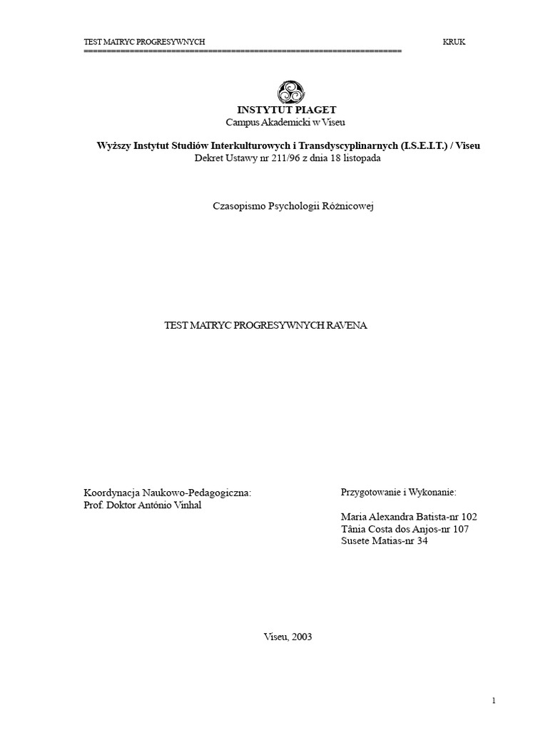 Test Matryc Progresywnych Ravena | PDF