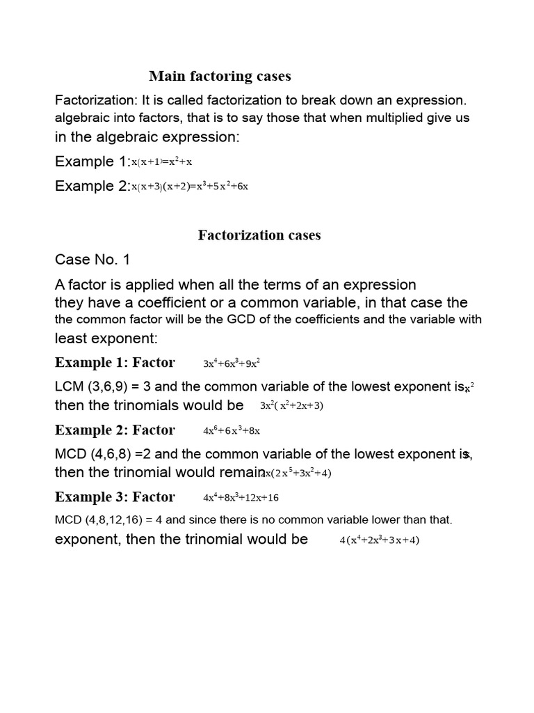 Main cases of factorization | PDF | Factorization | Square Root