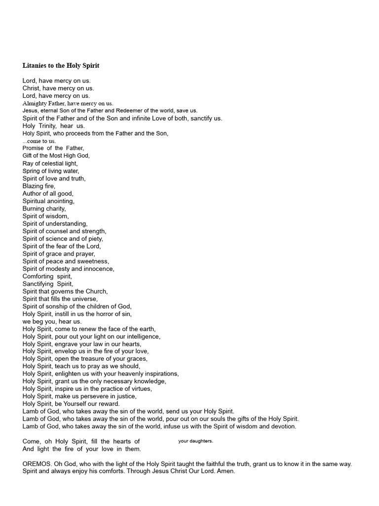 Litanies to the Holy Spirit | PDF | God The Father | Holy Spirit