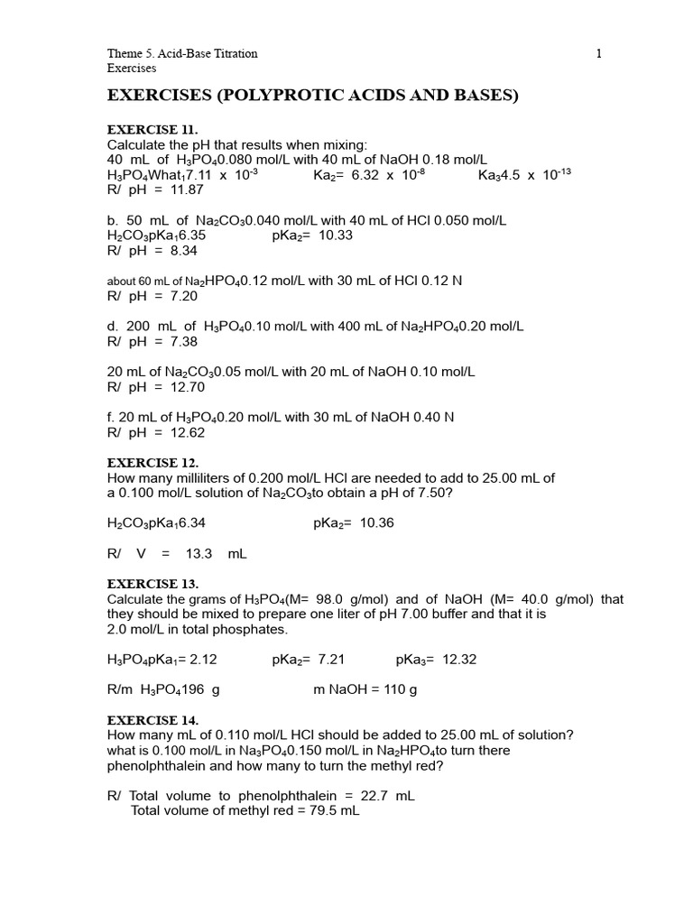 TOPIC 4. Polyprotic Exercises | PDF | Titration | Chemistry