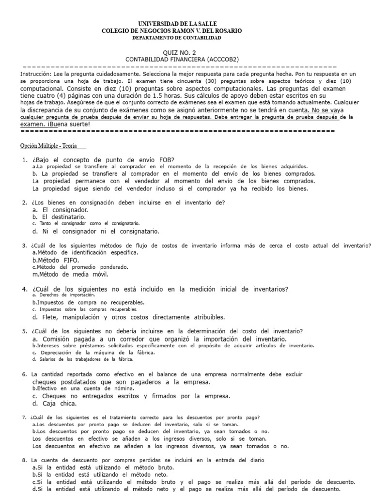 Quiz de Contabilidad Financiera ACCCOB2 | PDF | Inversiones | Compartir ...