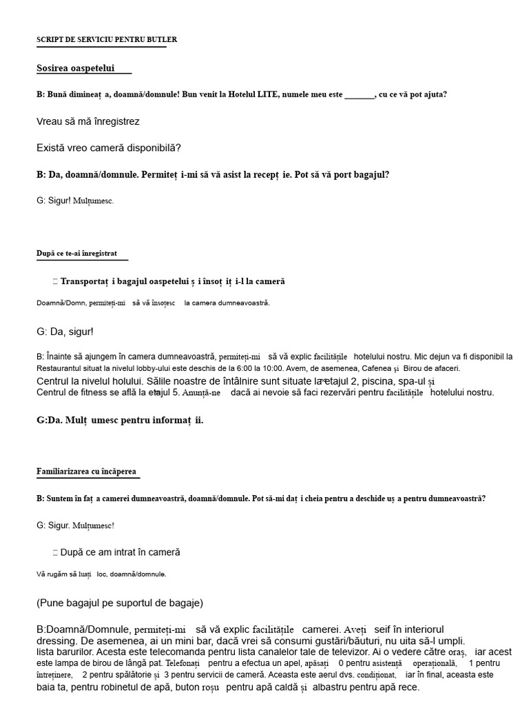 Script de Serviciu Pentru Butler | PDF