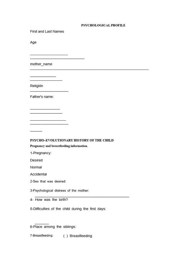 Child Psychological Profile Questionnaire | PDF | Sibling | Childhood