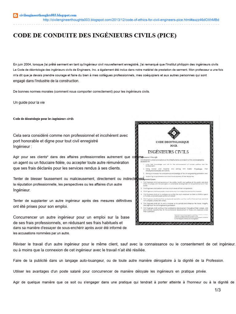 Code de déontologie des ingénieurs civils | PDF | Ingénieur | Dignité