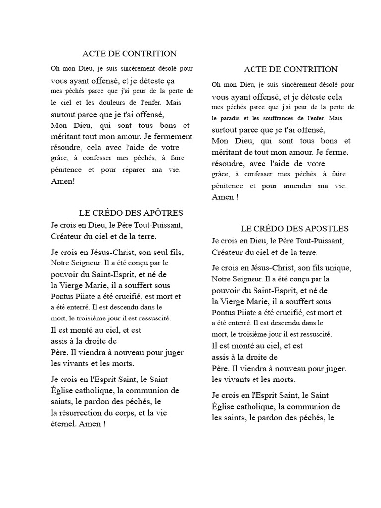 Acte de contrition et credo catholique | PDF | Pénitence | Jésus