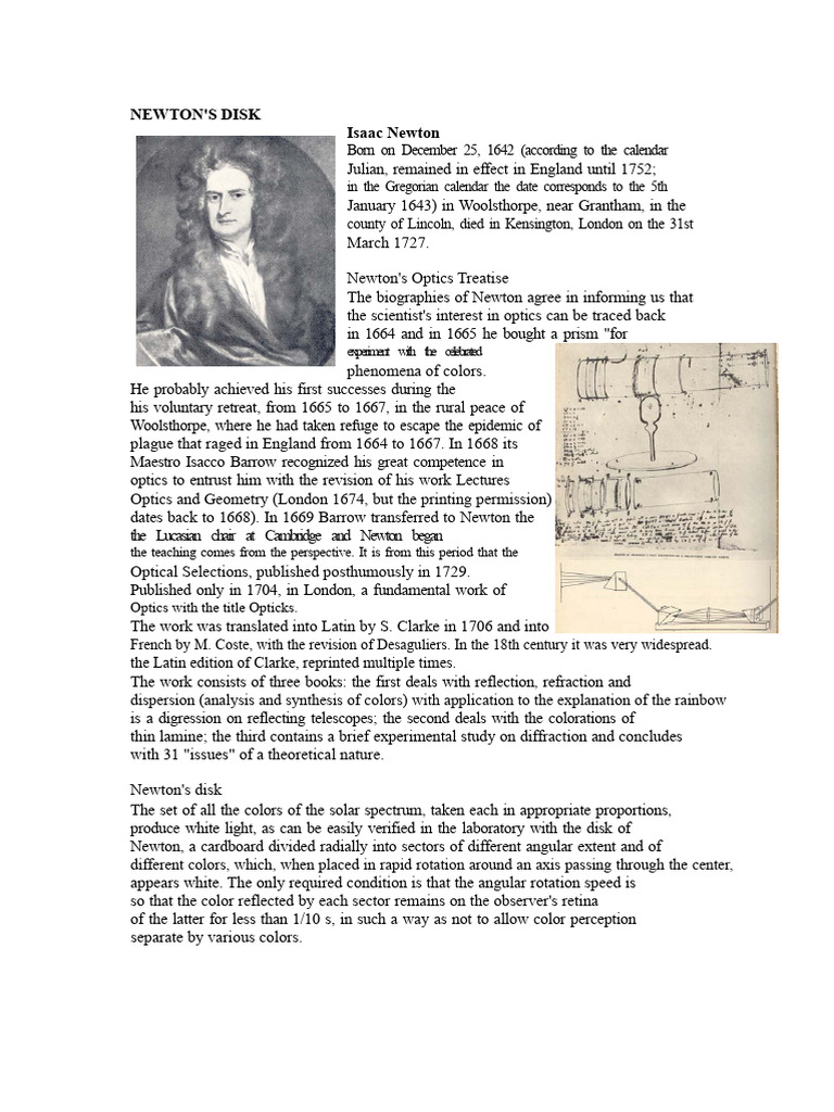 Newton's Disk: Color Mixing Experiment | PDF | Isaac Newton | Color