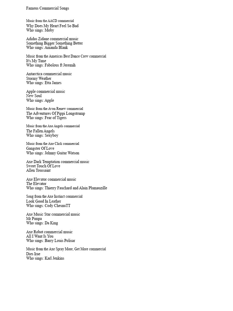 Famous Commercial Songs | PDF | Musicians | Sound Recording