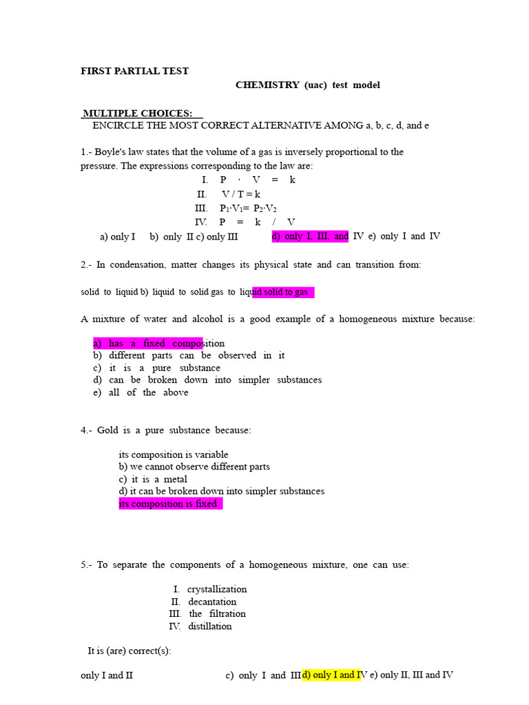 Test Model (Some Multiple Choice and Paired Terms) | PDF | Gases ...
