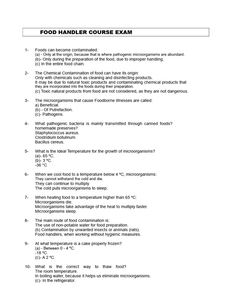 Food Handler Course Exam Guide | PDF | Food Safety | Microorganism