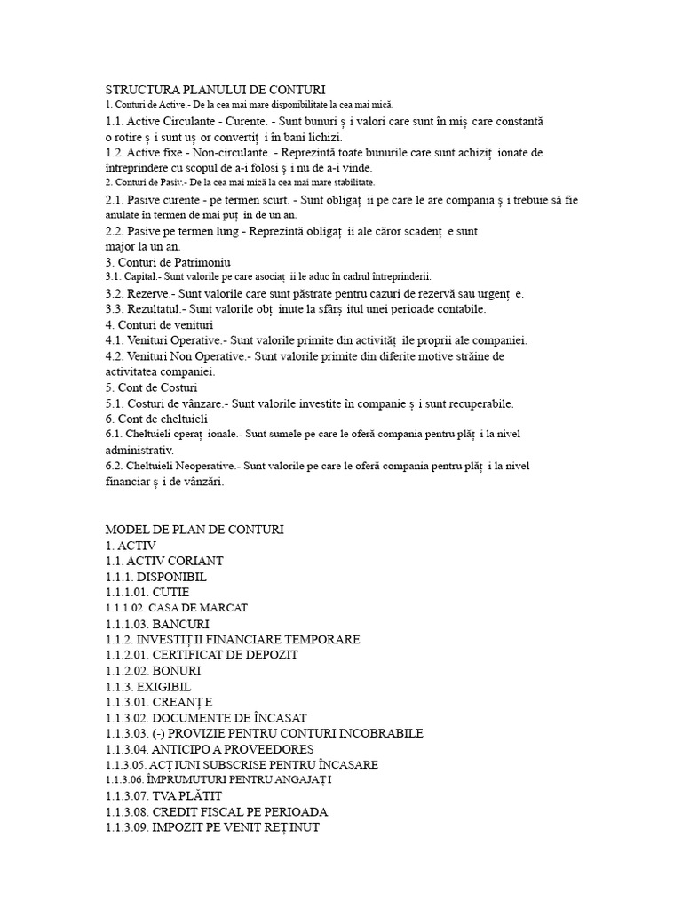 Structura Planului de Conturi | PDF