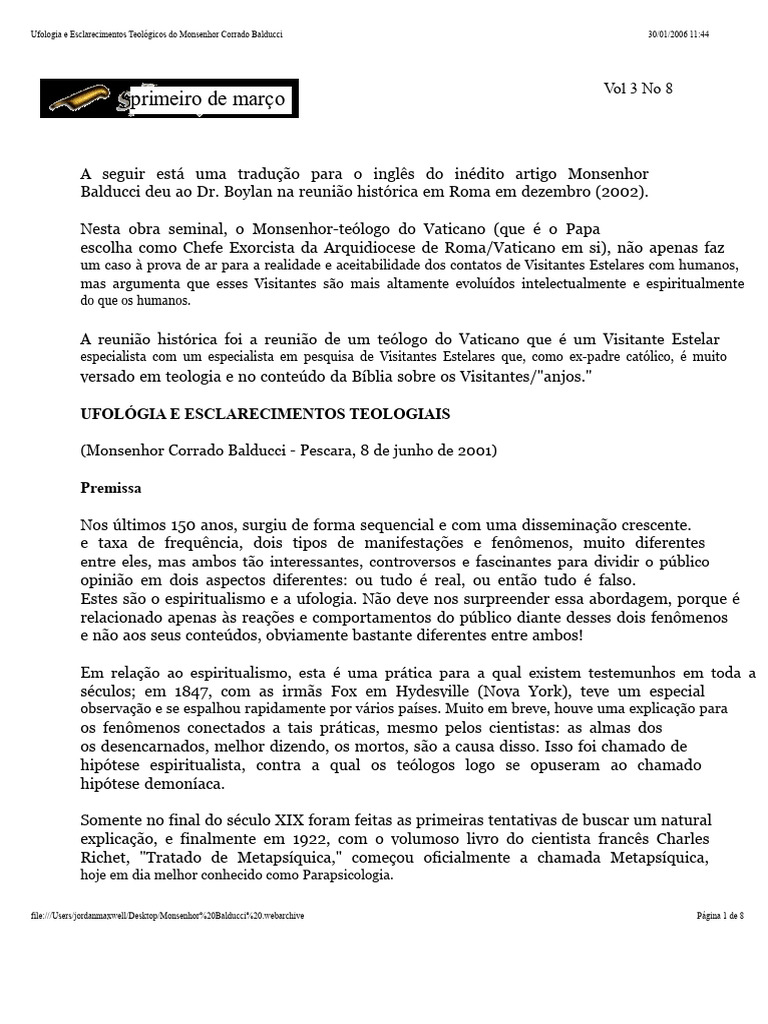 Ufologia e Teologia: Balducci Explica | PDF | Objeto voador não ...