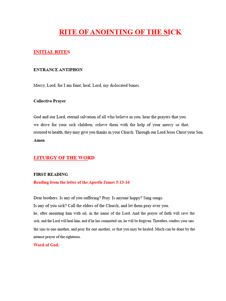 Anointing of the Sick Rite Guide | PDF | Prayer | Eucharist