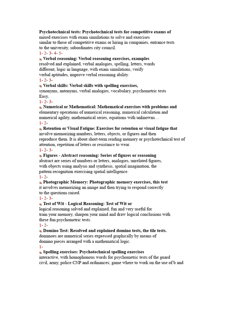 Psychotechnical tests | PDF | Memory | Job Interview