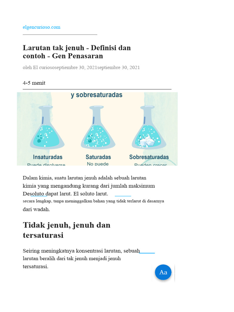 Definisi dan Contoh Larutan Tak Jenuh | PDF