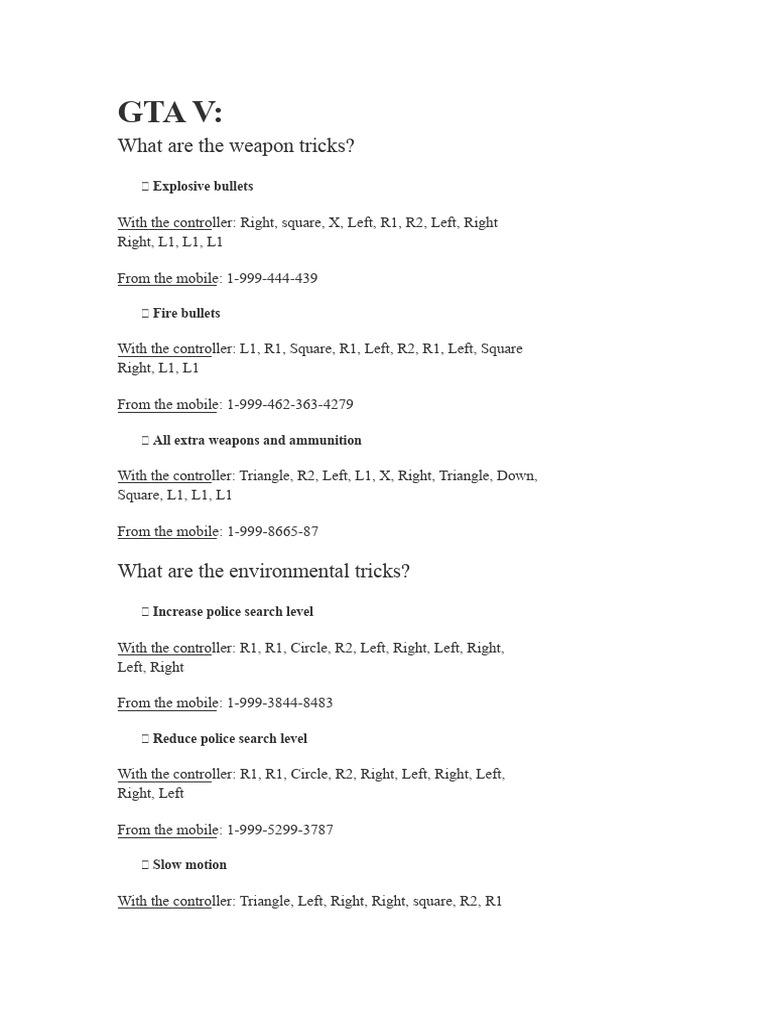 GTA 5 Night Cheat Codes Guide | PDF