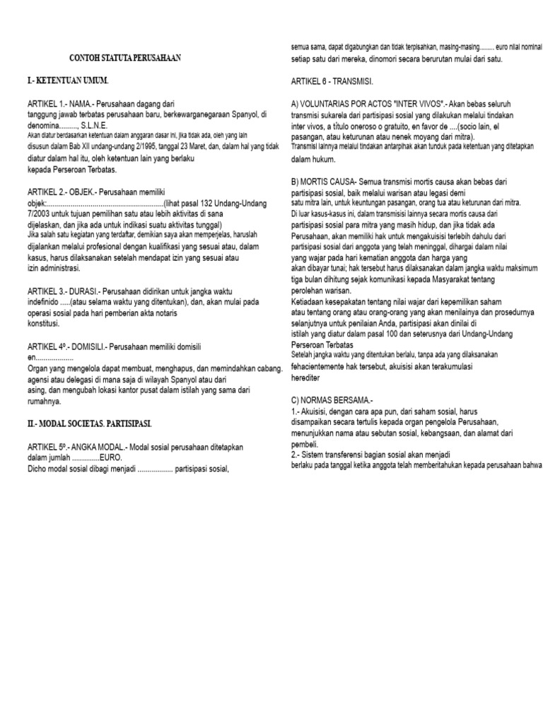 Statuta Perusahaan Dagang S.L.N.E. | PDF