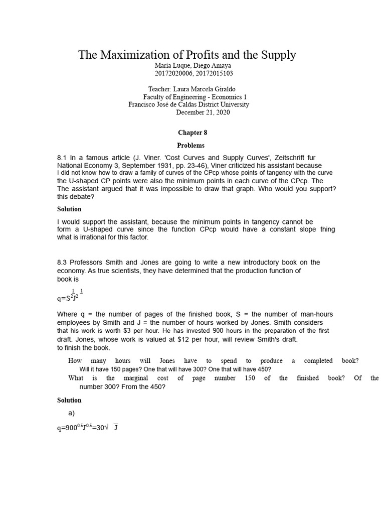 Profit Maximization and Cost Analysis | PDF | Marginal Cost | Labour ...