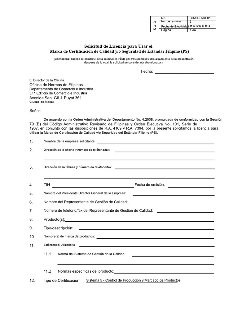 SD-SCD-QF01 Solicitud para PS (FORM) - 19junio2014 | PDF | Calidad ...