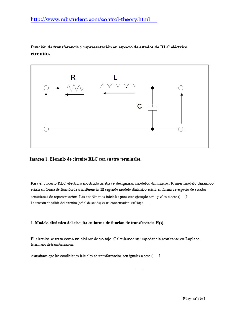 Modelos RLC: Función de Transferencia y Estado | PDF | Red eléctrica ...