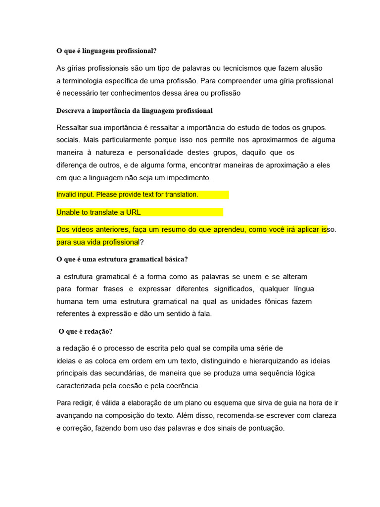 Importância da Linguagem Profissional | PDF | Palavra | Escrita