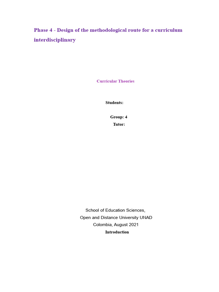 Methodological Route for Interdisciplinary Curriculum | PDF | Teachers ...