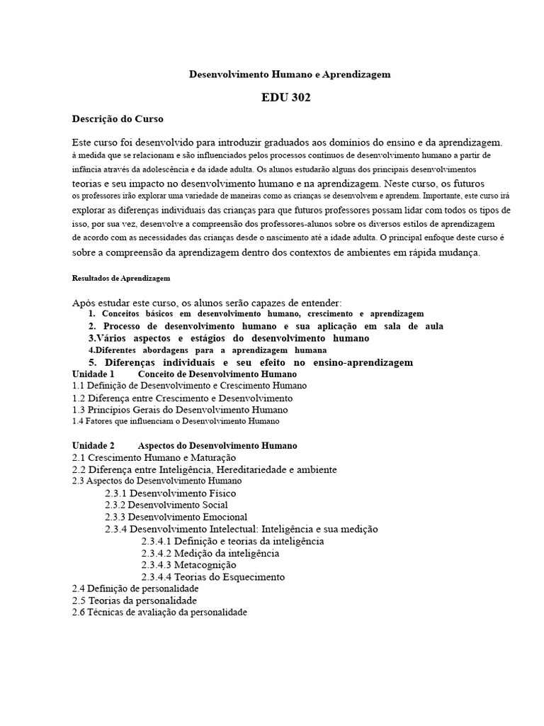 Desenvolvimento Humano e Aprendizagem | PDF | Aprendizado | Humano