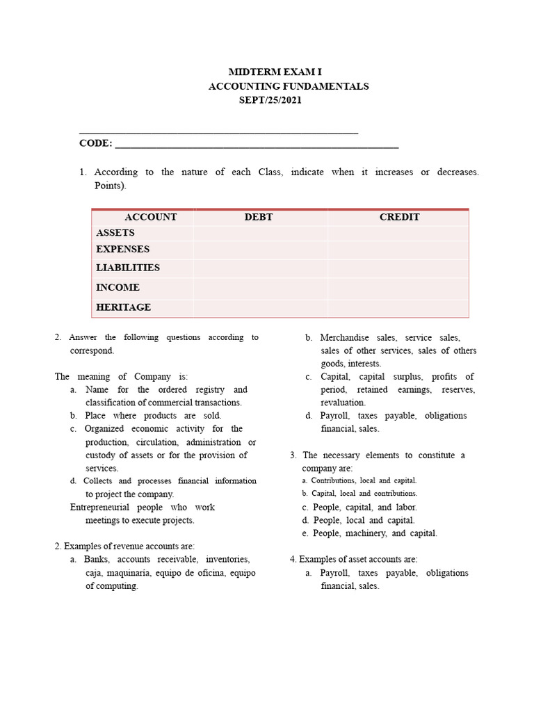 MIDTERM EXAM I Accounting Fundamentals | PDF | Banks | Taxes