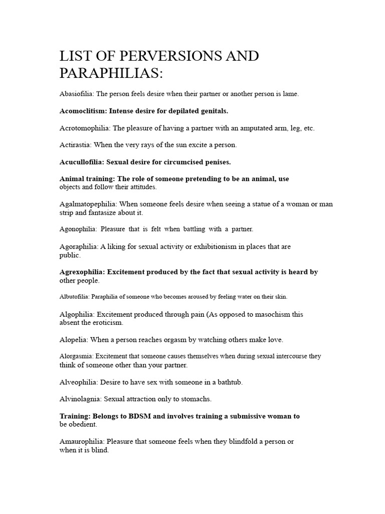 Comprehensive Paraphilia List | PDF | Human Sexual Activity | Sadomasochism