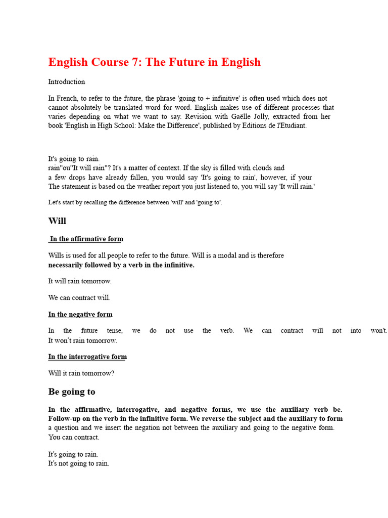 Future Tense in English Explained | PDF | Verb | English Language