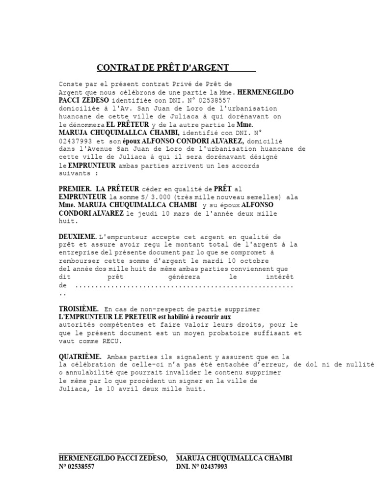 Contrat de Prêt entre Particuliers | PDF