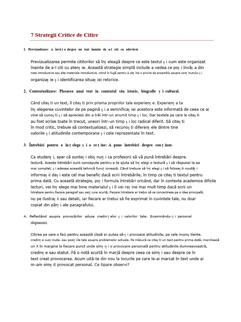 7 Strategii Critice de Citire | PDF