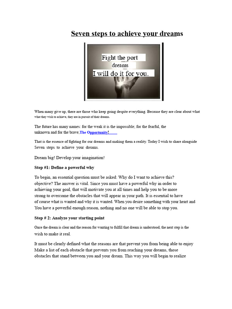 Seven Steps to Achieve Your Dreams | PDF | Goal | Dream
