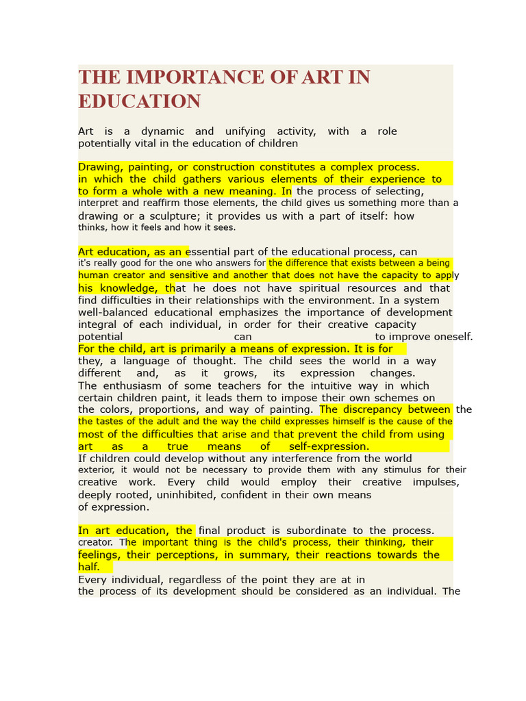 The Importance of Art in Education | PDF | Creativity | Aesthetics
