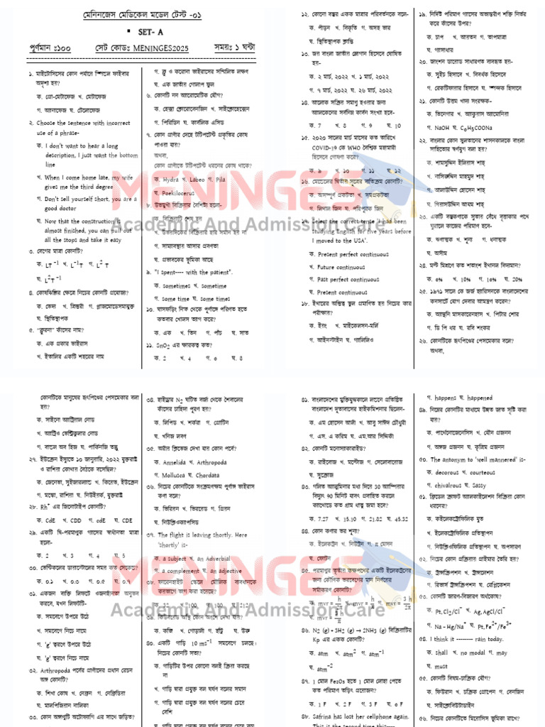 Medical Model Test 1 QNS Meninges | PDF