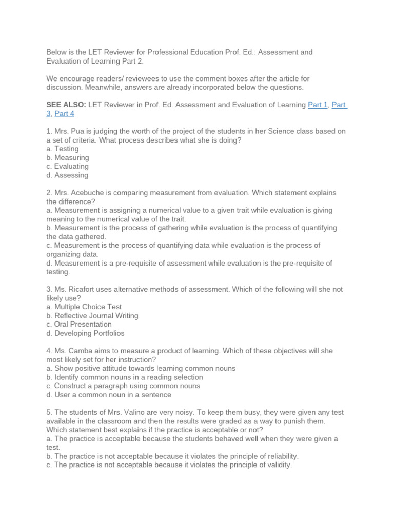 Assessment and Evaluation of Learning Part 2 | PDF | Educational ...