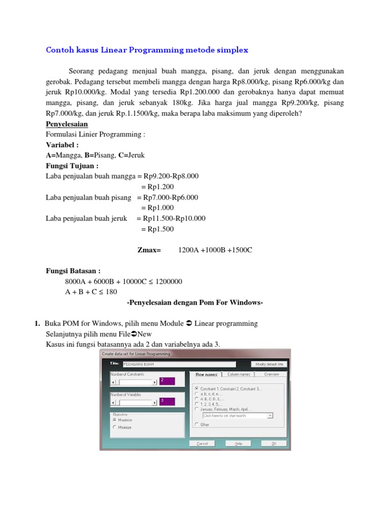 Contoh Kasus Linear Programming Metode Simplex PDF