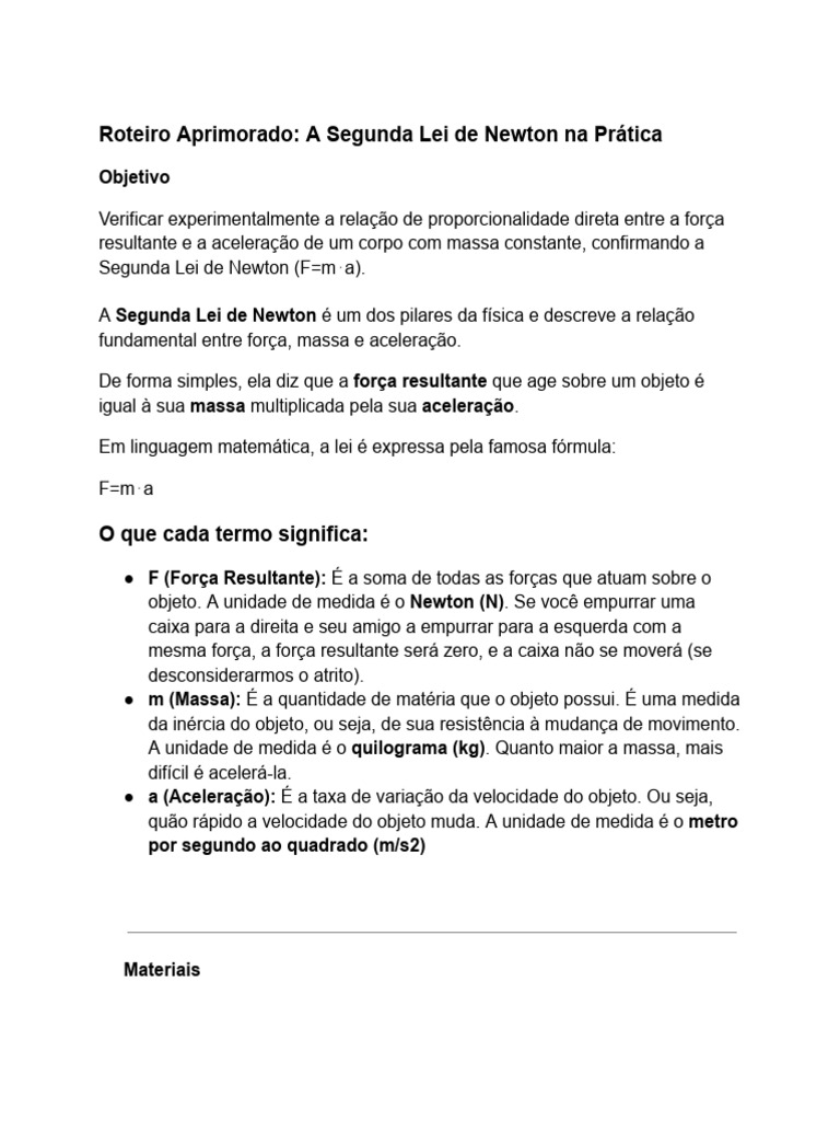 Experimento da Segunda Lei de Newton | PDF | Leis do Movimento de ...