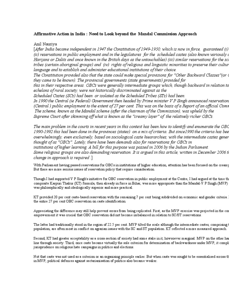 Affirmative Action in India Need To Look Beyond The Mandal Commission