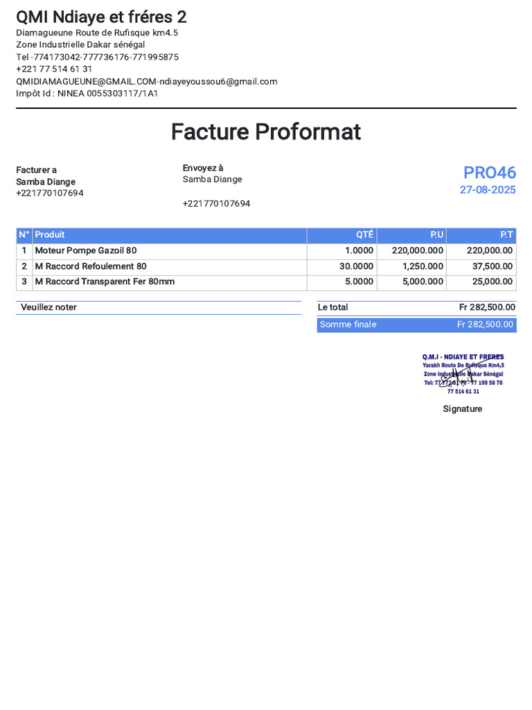Facture Proformat QMI Ndiaye et Frères | PDF