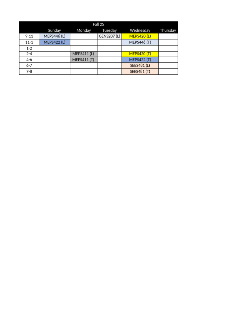 Fall 2025 - Time Table | PDF