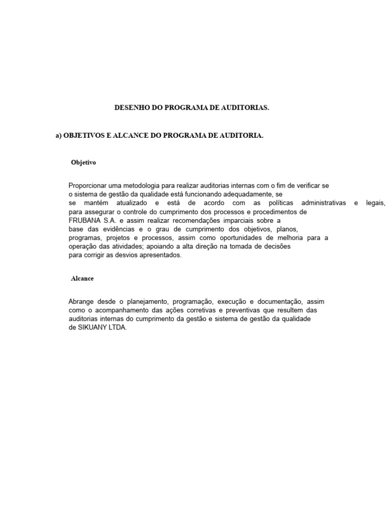 Programa de Auditoria Interna 2023 | PDF | Gestão de qualidade ...